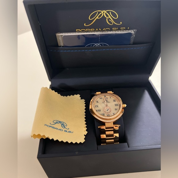 Porsamo Bleu South Sea Crystal luxury stainless steel watch rose gold MSRP $1600 - Picture 8 of 11